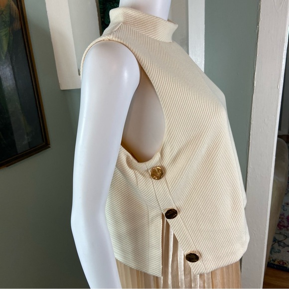 THML Cream Champagne Pleated Maxi/Midi Dress Sleeveless Layered Satin Large L - Picture 6 of 14